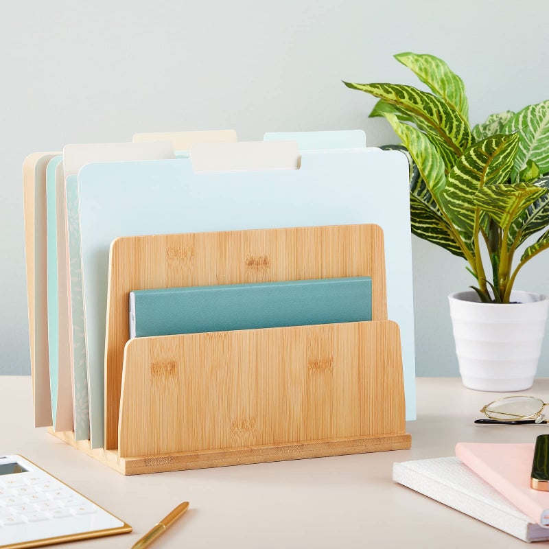Paper Junkie Bamboo Wooden Mail Holder, File Sorter for Letter and Folder Document Storage, Envelope Organizer with 5 Slots for Office Desk, Countertop, Home Organization (10x7 in) - Image 2
